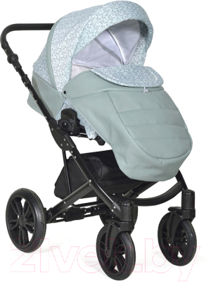 Детская универсальная коляска INDIGO Mio + F 3 в 1 (Mi 06, шалфей кожа/зеленый узор)