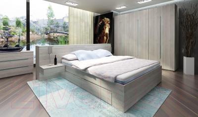 Двуспальная кровать 3Dom Фореста РС001 (дуб бардолино серый/голубой горизонт)