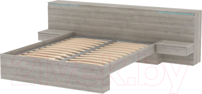 Двуспальная кровать 3Dom Фореста РС002 (дуб бардолино серый/голубой горизонт)