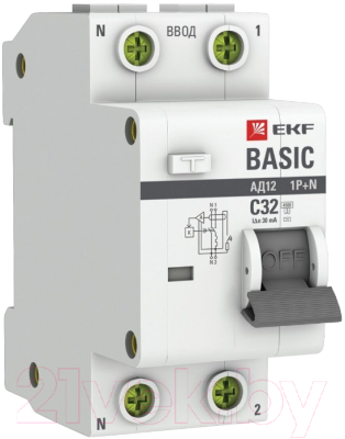Дифференциальный автомат EKF Basic АД-12 1P+N 50А 30мА АС C / DA12-50-30-bas