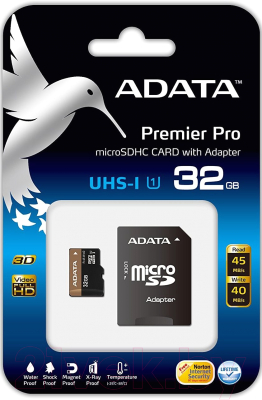 Карта памяти A-data Premier Pro microSDHC UHS-I U1 32GB (AUSDH32GUI1-RA1)