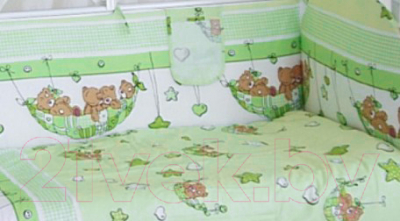 Бортик в кроватку Alis Мишки в гамаке 6 (зеленый)