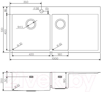 Мойка кухонная Omoikiri Akisame 100-2-GM-L (4973103)