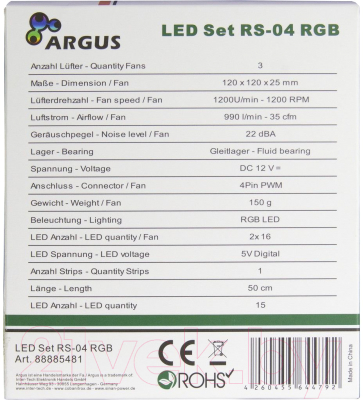Набор вентиляторов для корпуса Inter-Tech Argus RS-04 LED RGB 3x120mm