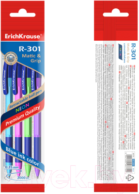 Набор шариковых ручек Erich Krause R-301 Neon Matic&Grip / 46770