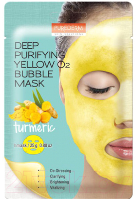 Маска для лица тканевая Purederm Deep Purifying Yellow O2 Bubble Mask куркума (25г)