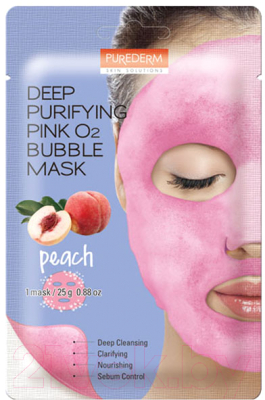 Маска для лица тканевая Purederm Deep Purifying Pink O2 Bubble Mask персик (25г)