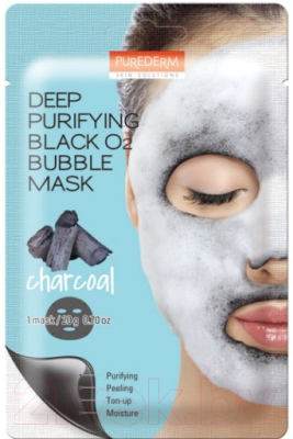 Маска для лица тканевая Purederm Deep Purifying Black O2 Bubble Mask уголь (20г)