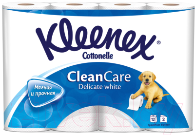 Туалетная бумага Kleenex Cottonelle Clean Care Delicate White двухслойная (12рул)