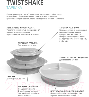 Тарелка для кормления Twistshake Plate / 78164 (пастельный серый)