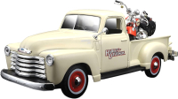 

Масштабная модель автомобиля, Шевроле 3100 Пикап 1950г с мотоциклом / 32194