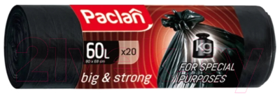 Пакеты для мусора Paclan Big & Strong  (60л, 20шт, черный)