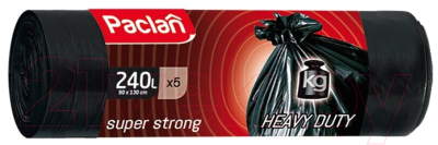 Пакеты для мусора Paclan Super Strong 240л  (5шт, черный)
