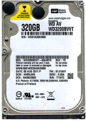 

Жесткий диск Western Digital, Digital 320GB (WD3200BVVT)