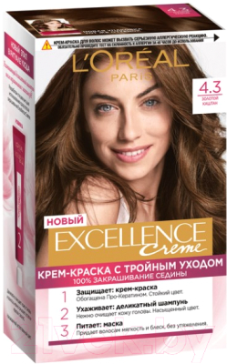 

Крем-краска для волос L'Oreal Paris, Русый, Color Excellence 4.3
