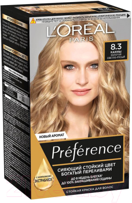 

Гель-краска для волос L'Oreal Paris, Русый, Preference 8.3 Канны золотой светло-русый