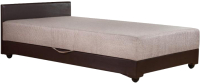 Односпальная кровать Экомебель Атлантида 90x200 рогожка/экокожа (бежевый/темно-коричневый) - 