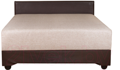 Односпальная кровать Экомебель Атлантида 90x200 рогожка/экокожа (бежевый/темно-коричневый)