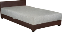 Односпальная кровать Экомебель Атлантида 90x200 рогожка/экокожа (серый/темно-коричневый) - 