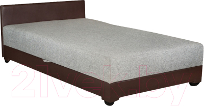 Полуторная кровать Экомебель Атлантида 140x200 рогожка/экокожа (серый/темно-коричневый)