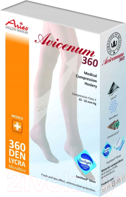Чулки компрессионные Aries Avicenum 360 с резинкой и открытым носком / 9999 (S, normal)