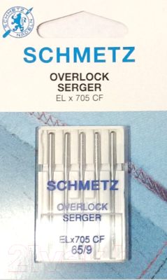Набор игл для швейной машины Schmetz 77478ELX705 CF оверлочные №65 (5шт)