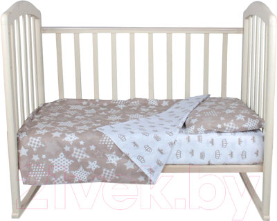 Комплект постельный для малышей Alis Спокойной ночи 3 / 1073 (бежевые короны/звезды)