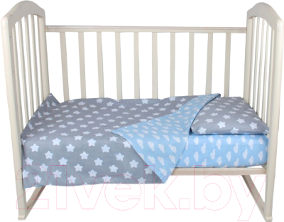 Комплект постельный для малышей Alis Спокойной ночи 3 / 1127 (пряники серые/облака голубые)