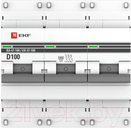 Выключатель автоматический EKF ВА 47-100 3P 100А (D) 10kA