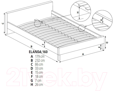 Двуспальная кровать Halmar Elanda 160x200 (темно-серый)