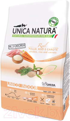 Сухой корм для кошек Gheda Petfood Unica Natura Indoor курица, рис, морковь (350г)