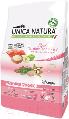 Сухой корм для кошек Gheda Petfood Unica Natura Indoor лосось, рис, яблоко (350г)