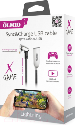 Кабель Olmio X-Game USB 2.0 - Lightning 2.1A / 038745 (1.2м, черный)