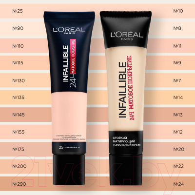 Тональный крем L'Oreal Paris Infaillible 24ч стойкий матирующий №25 слоновая кость (30мл)