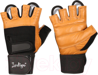 Перчатки для пауэрлифтинга Indigo SB-16-1073 (L, коричневый/черный)