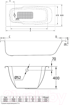 Ванна стальная BLB Atlantica 180x80 (с отверстием для ручек)