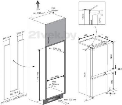 Встраиваемый холодильник Teka TKI2 325 - схема монтажа
