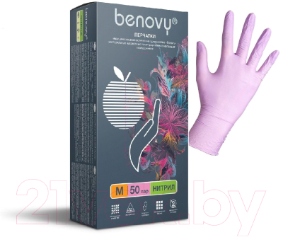 Перчатки одноразовые Benovy Нитриловые (M, розовый, 100шт)