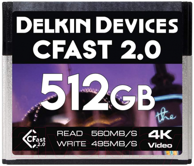 

Карта памяти Delkin, Devices Cinema CFast 2.0 512GB 560X 4K Video (DDCFST560512)
