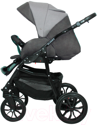 Детская универсальная коляска Alis Alvaro F 3 в 1 (Al 01, темно-серый/светло-серый/бирюзовая кожа)