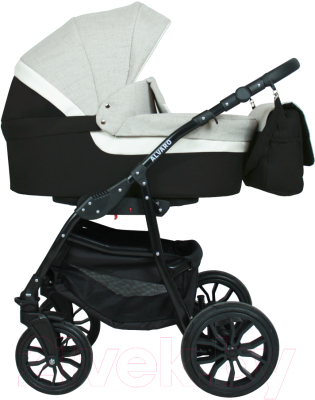 Детская универсальная коляска Alis Alvaro F 3 в 1 (Al 04, темно-серый/светло-серый/белая кожа)