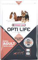 Сухой корм для собак Opti Life Для взрослых собак мелких пород с чувств.кожей с лососем и рисом (2.5кг) - 