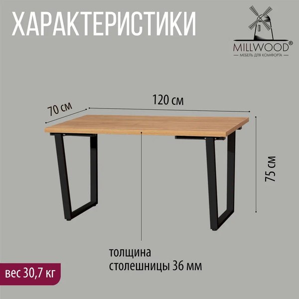 Купить Обеденный стол Millwood Лофт Уэльс Л 120x70x75 в Могилеве
