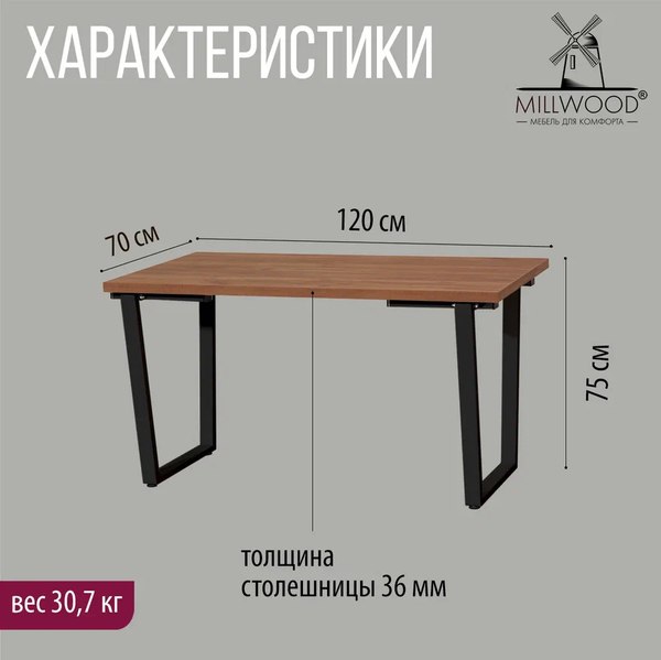 Купить Обеденный стол Millwood Лофт Уэльс Л 120x70x75 в Могилеве