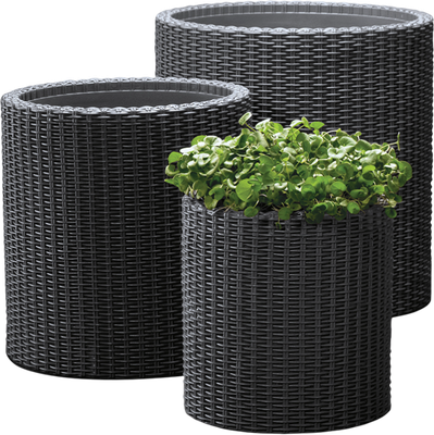 Набор кашпо Keter Cylinder Planter S+M+L (3шт, графит) -