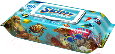 Влажные салфетки детские Skippy Aqua с клапаном (80шт)