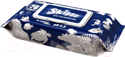 Влажные салфетки детские Skippy Premium с клапаном (70шт)
