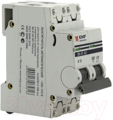 Выключатель автоматический EKF ВА 47-63 2P 16А (C) 4.5kA PROxima / mcb4763-2-16C-pro