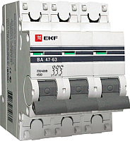 Выключатель автоматический EKF ВА 47-63 3P 10А (C) 4.5kA PROxima / mcb4763-3-10C-pro - 