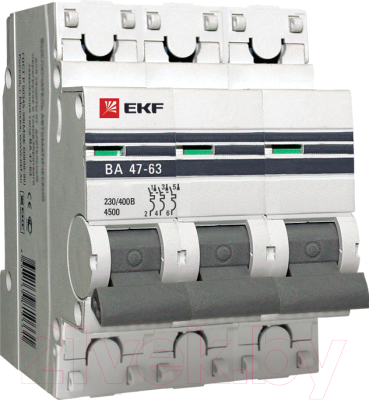 Выключатель автоматический EKF ВА 47-63 3P 20А (C) 4.5kA PROxima / mcb4763-3-20C-pro